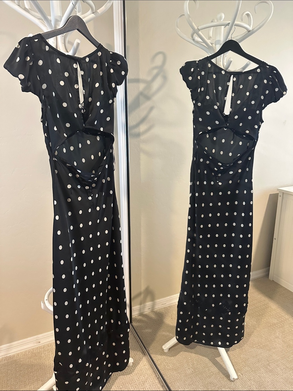 Free People Black Polka Dot Maxi Dress with Lace Trim - Picture 3 of 3